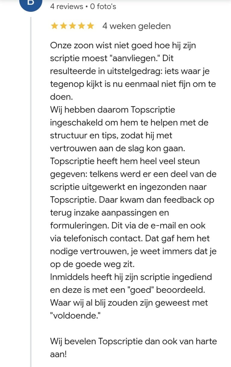 recensie over Topscriptie van een ouder